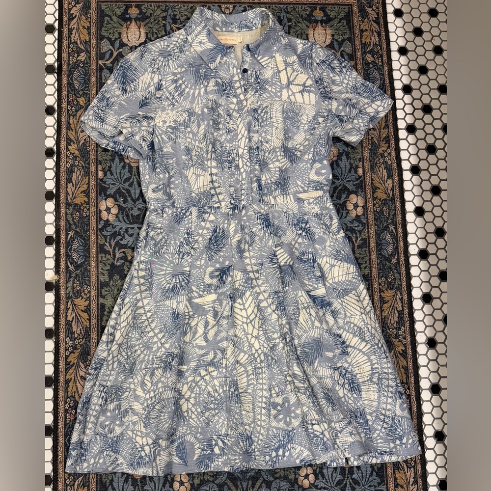 Tory Burch Short-Sleeve Textured Jacquard Shirtdress - Sz 12 (Fits like 8-10) - Picture 10 of 15